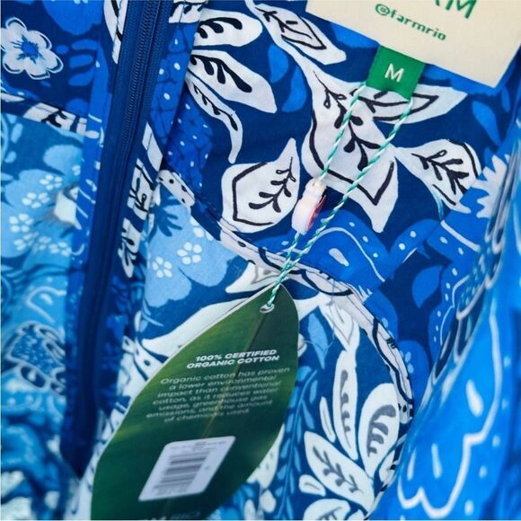 FARM Rio Blue Full of Flowers Organic Cotton Midi Dress M $248 - Picture 6 of 7